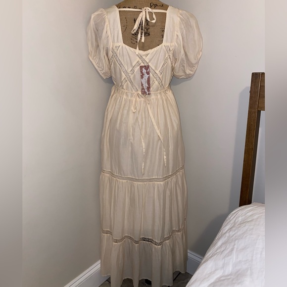 BAND OF THE FREE KAVYA LIGHT TEA LATTICE MAXI DRESS - Picture 6 of 16